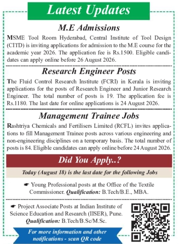 Latest Admissions and Government Career Opportunities Bulletin August 2026