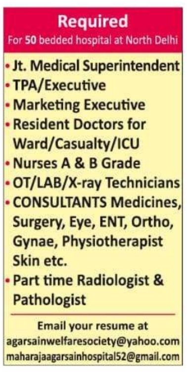 Medical Staff and Consultant Recruitment by North Delhi Hospital