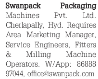 Multiple Job Openings at Swanpack Packaging Machines, Cherlapally