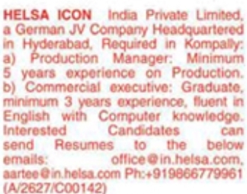 Multiple Managerial and Executive Vacancies at HELSA ICON India Private Limited