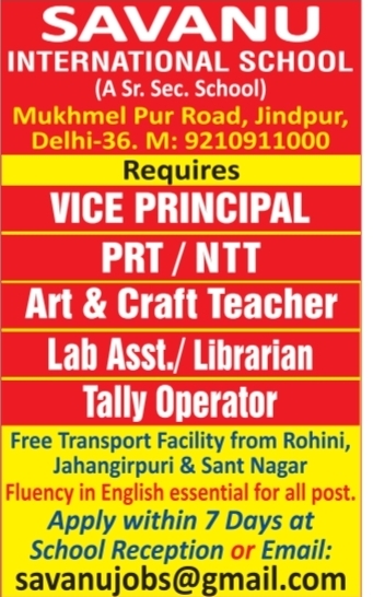 Multiple Staff Recruitment at Savanu International School