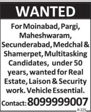 Multitasking Candidates Recruitment Notice for Real Estate, Liaison & Security