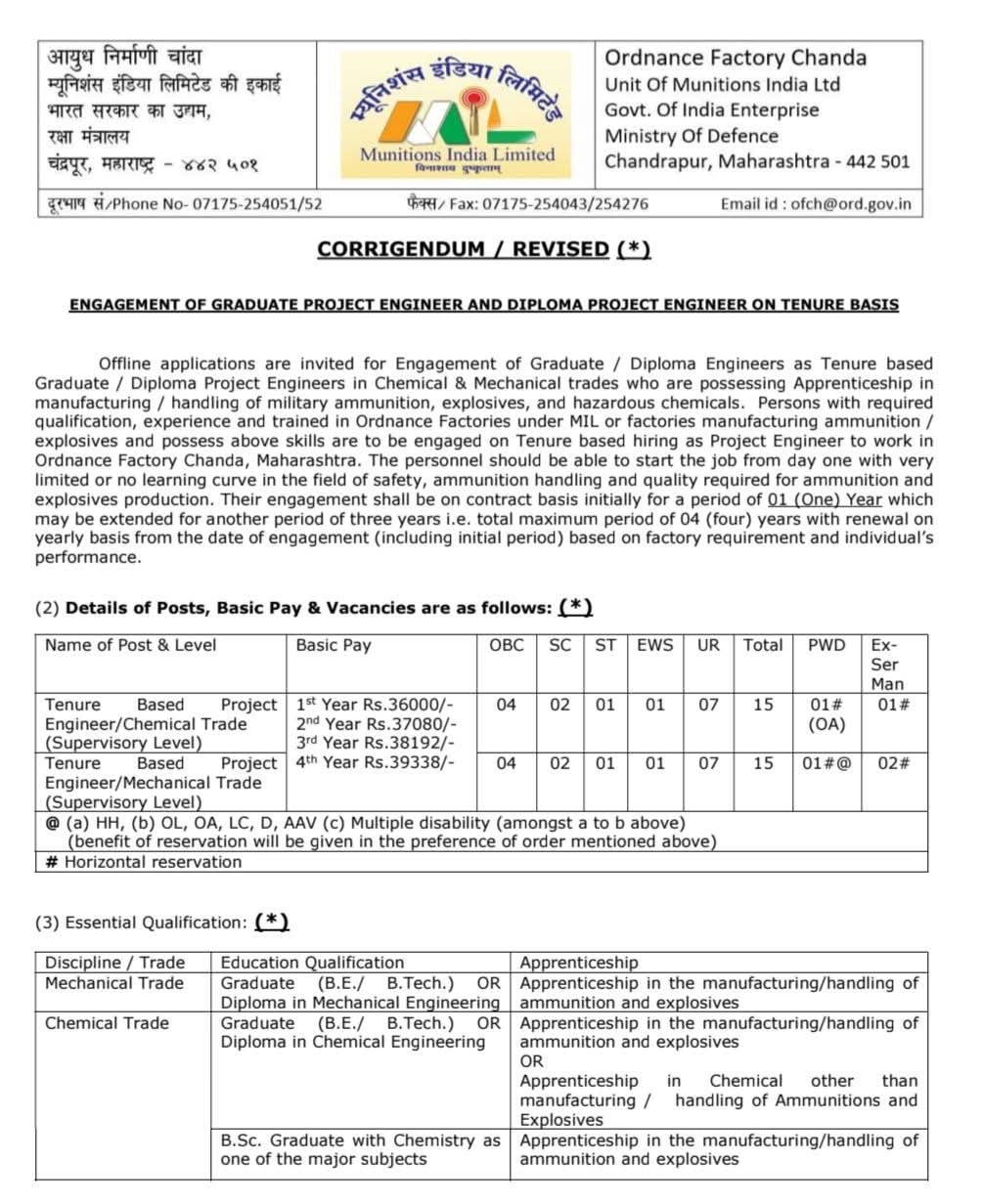 Munitions India Ltd Recruitment