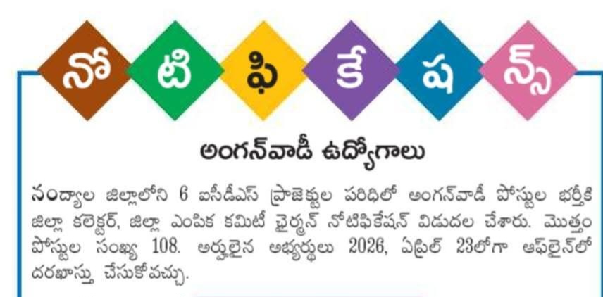 Nandyal District Anganwadi Recruitment 2026