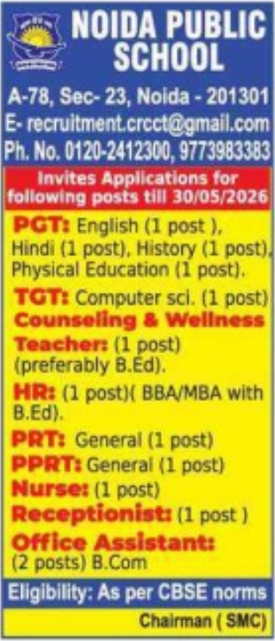Noida Public School Faculty & Staff Recruitment 2026