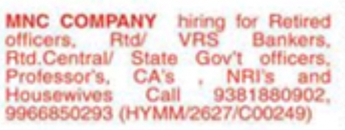 MNC Opportunities for Retired Professional