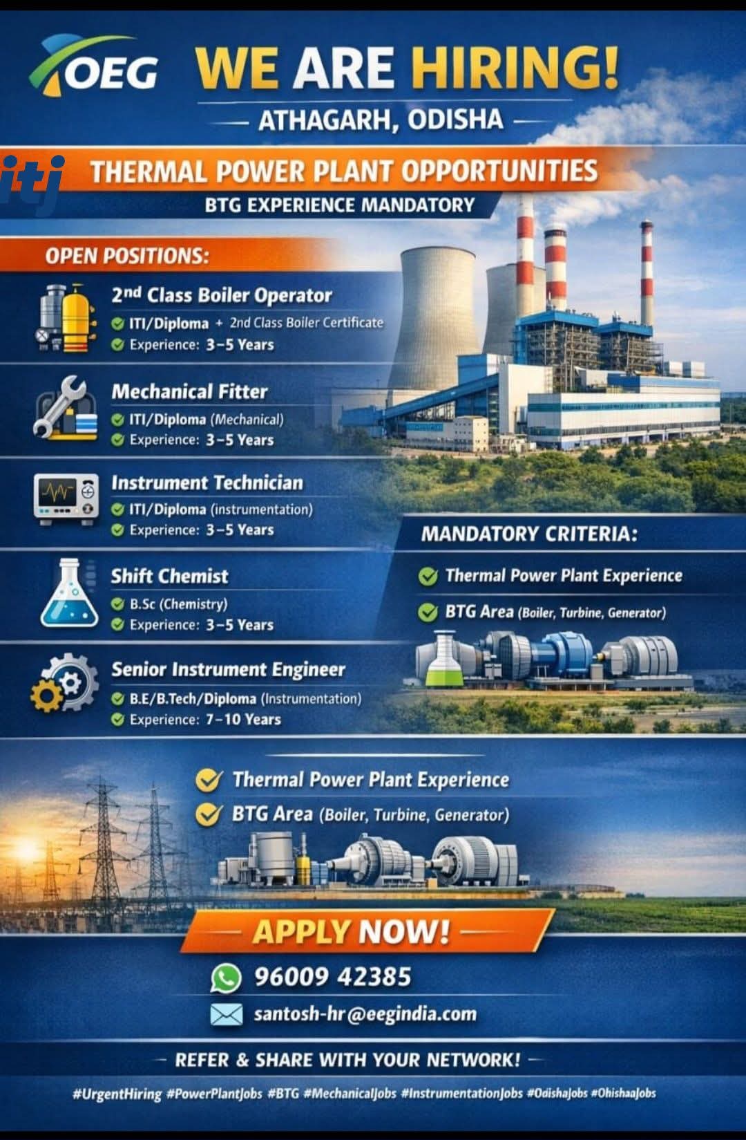 OEG is Hiring: Thermal Power Plant Professionals