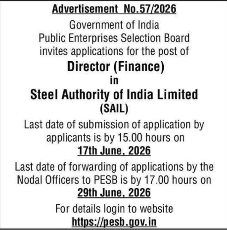 PESB Recruitment for Director (Finance) at SAIL 2026