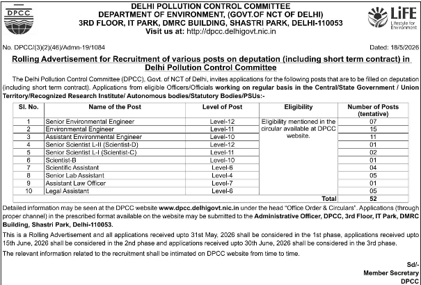 Job Opportunity: Deputation Posts at Delhi Pollution Control Committee (DPCC)