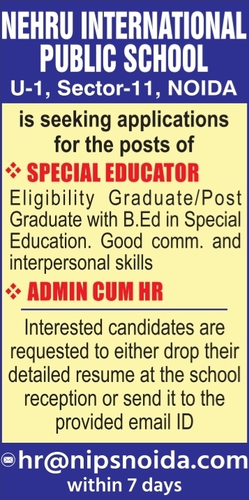 Recruitment Notification at Nehru International Public School