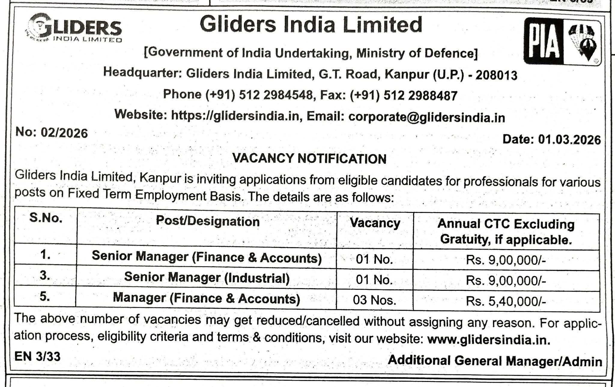 Recruitment Notification: Gliders India Limited
