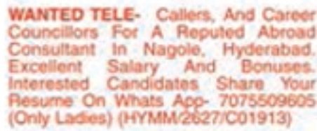 Reputed Abroad Consultant Tele-Callers and Career Councillors Recruitment
