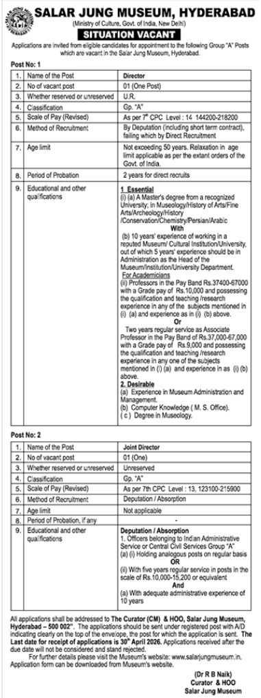 Salar Jung Museum Job Openings