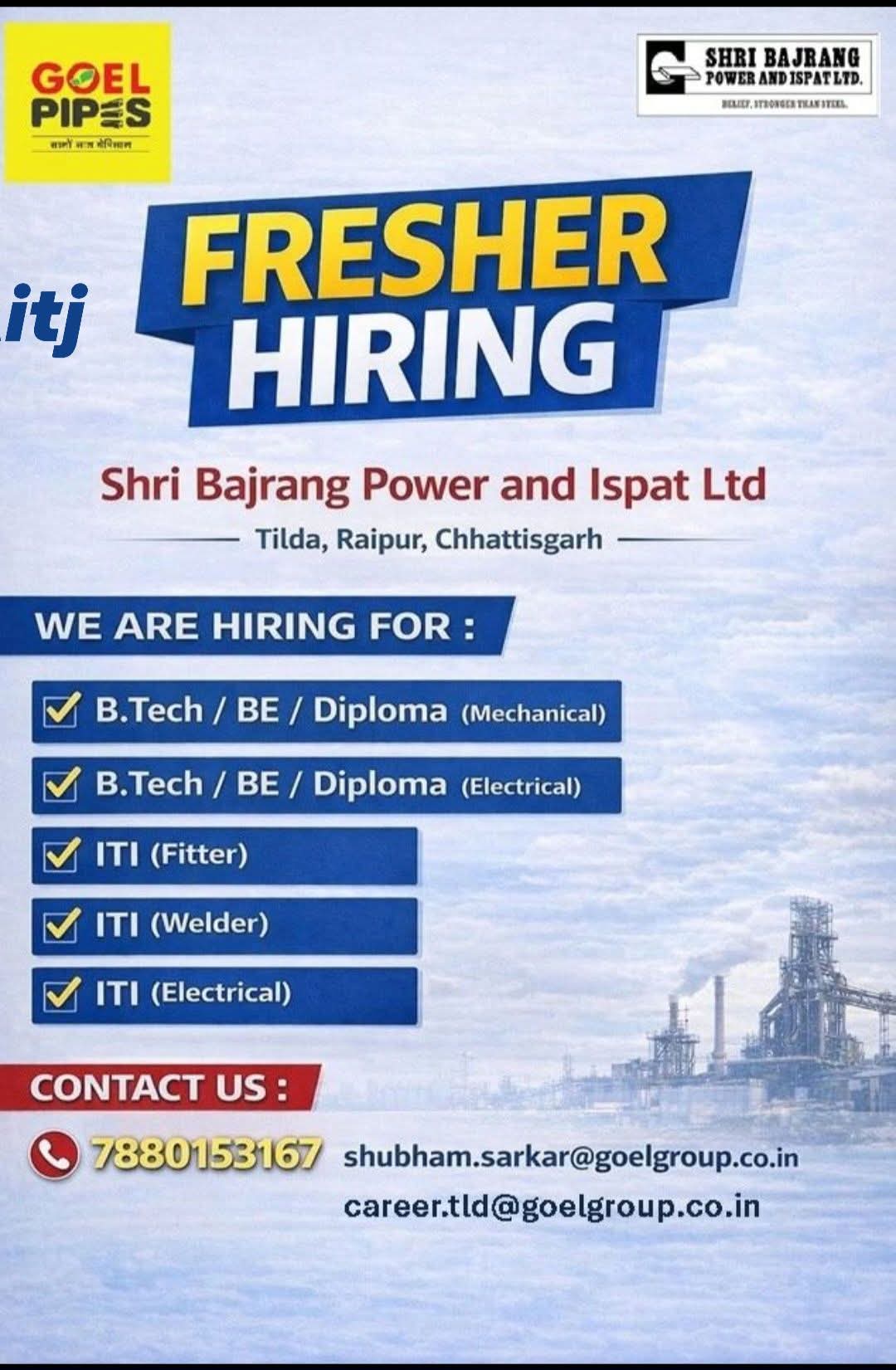 Shri Bajrang Power & Ispat Ltd Fresher Recruitment Drive