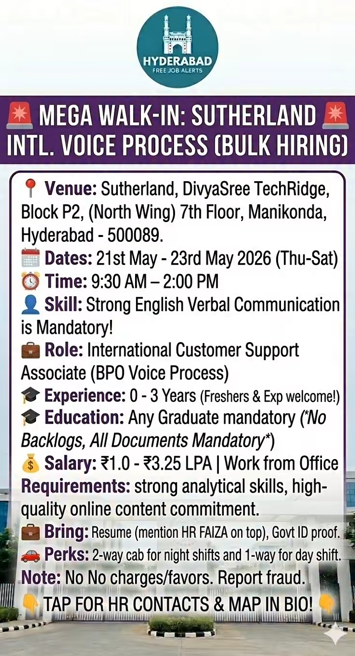 Sutherland International Voice Process Mega Walk-In Drive 2026