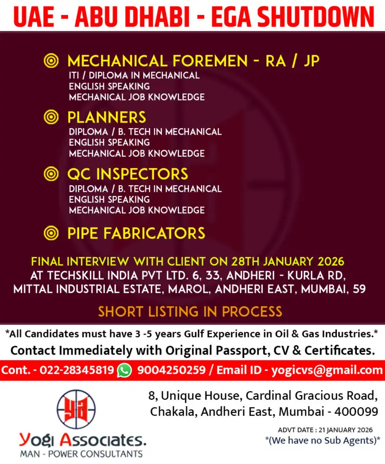 Urgent Hiring for Abu Dhabi