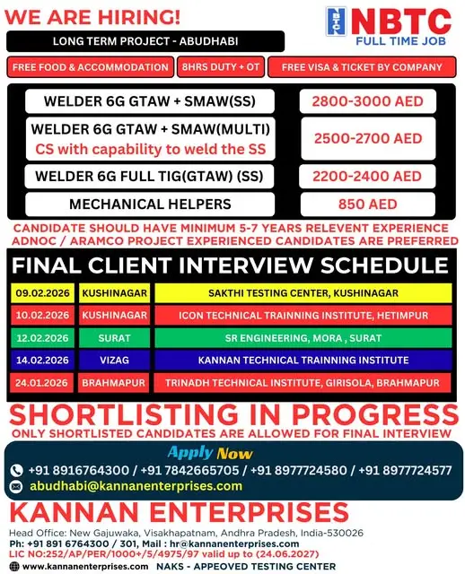 Urgent Hiring for Abu Dhabi