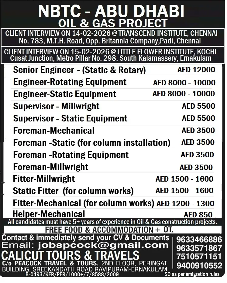 Urgent Hiring for Abu Dhabi