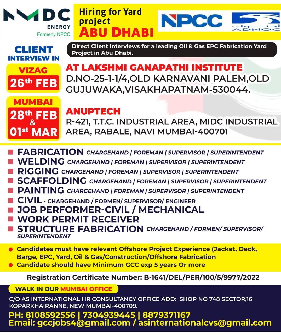 Urgent Hiring for Abu Dhabi