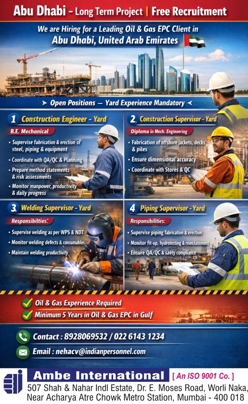 Urgent Hiring for Abu Dhabi