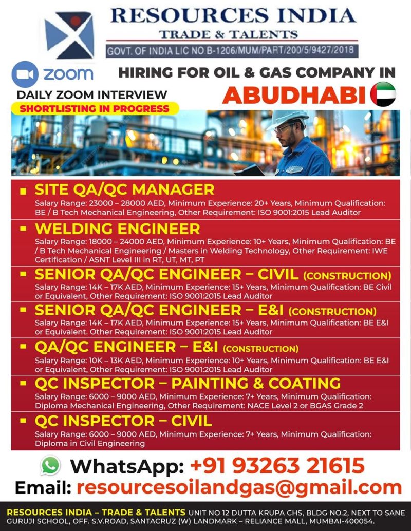 Urgent Hiring for Abu Dhabi