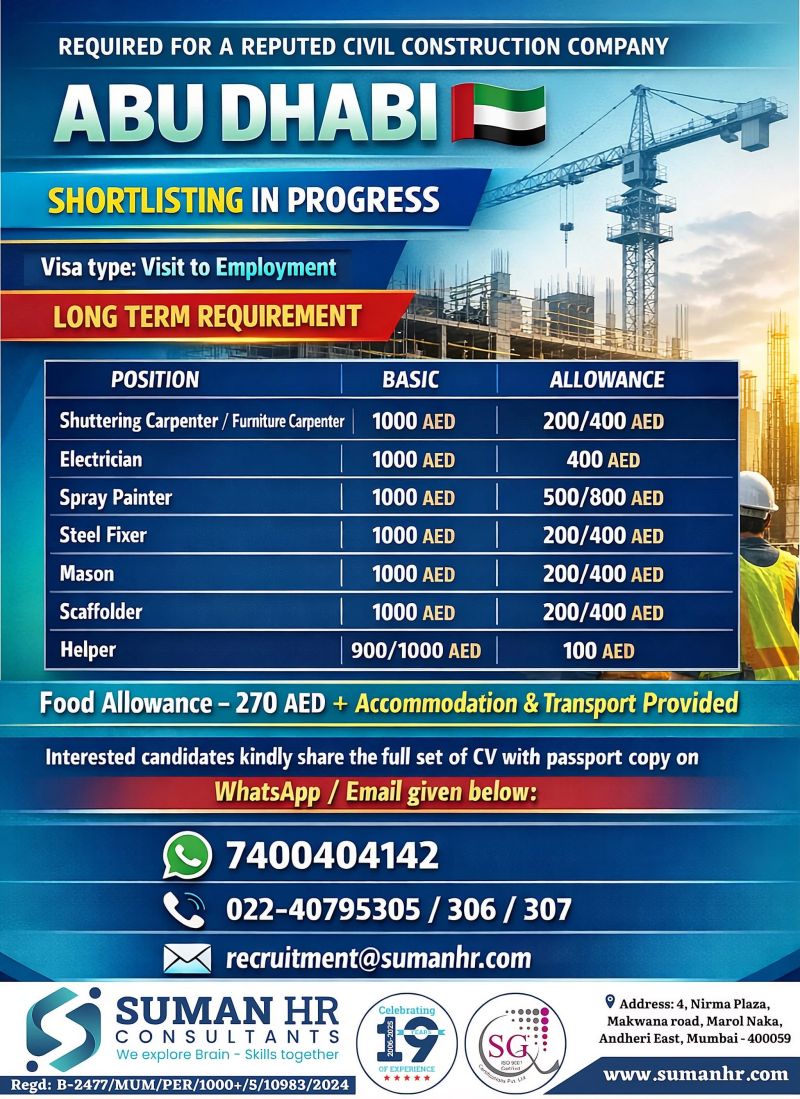 Urgent Hiring for Abu Dhabi