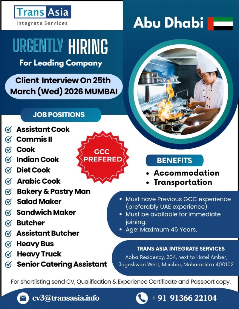 Urgent Hiring for Abu Dhabi