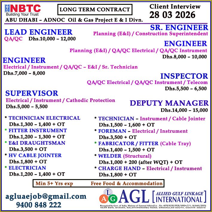 Urgent Hiring for Abu Dhabi