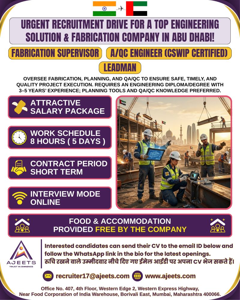 Urgent Hiring for Abu Dhabi