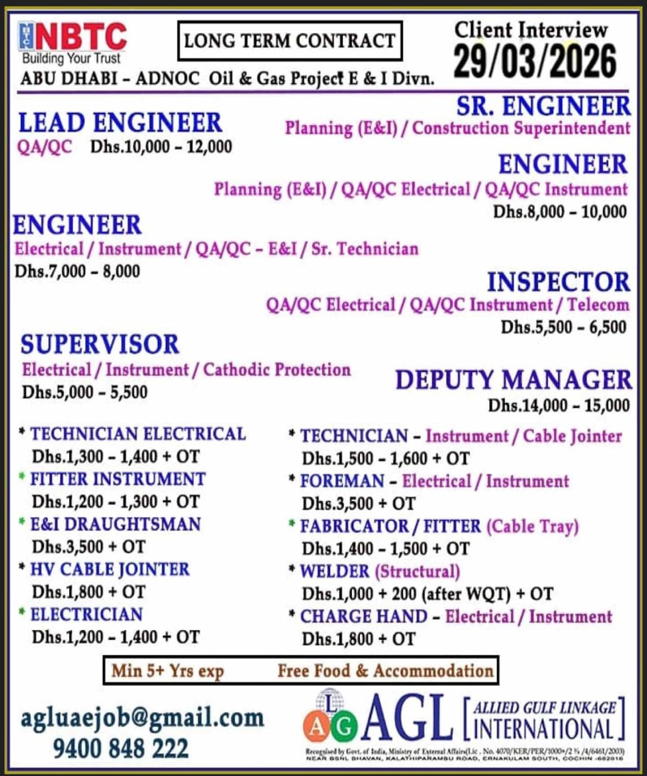 Urgent Hiring for Abu Dhabi