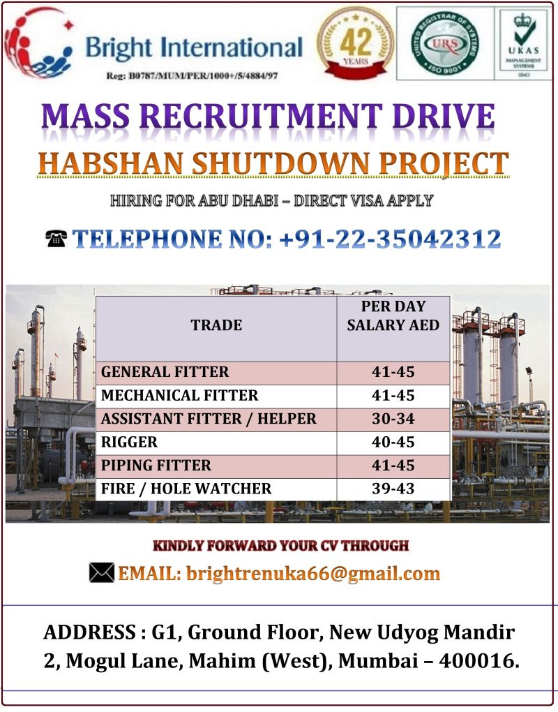 Urgent Hiring for Abu Dhabi