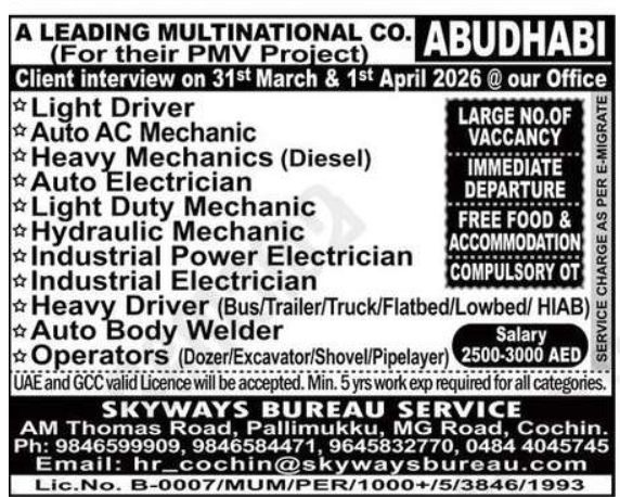 Urgent Hiring for Abu Dhabi