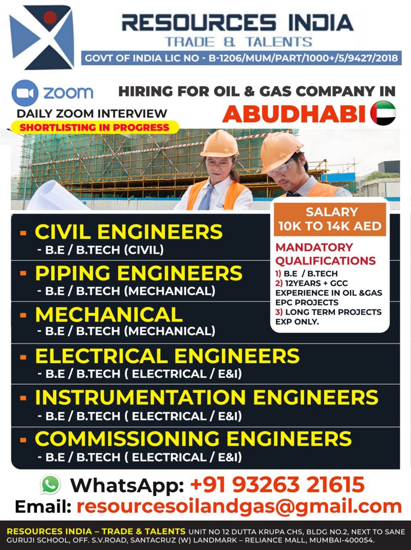 Urgent Hiring for Abu Dhabi