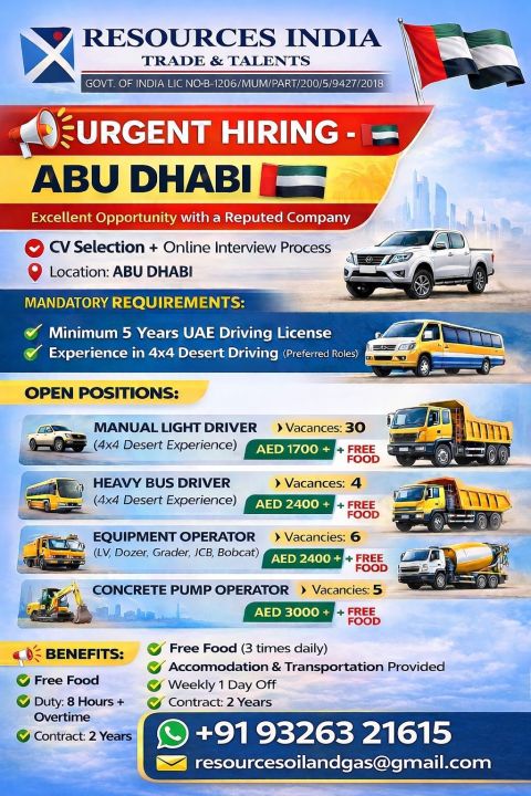 Urgent Hiring for Abu Dhabi