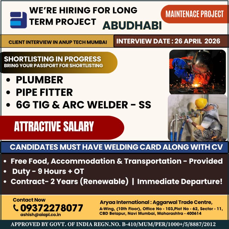 Urgent Hiring for Abu Dhabi