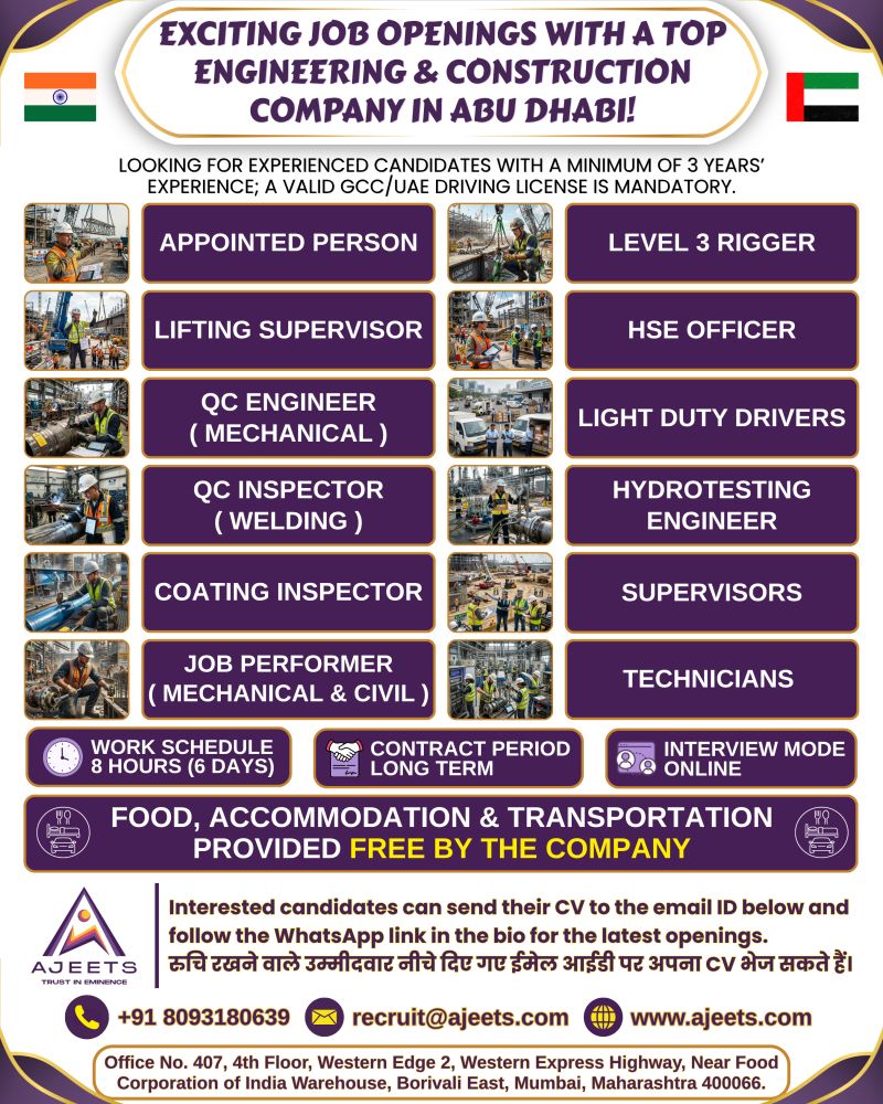 Urgent Hiring for Abu Dhabi
