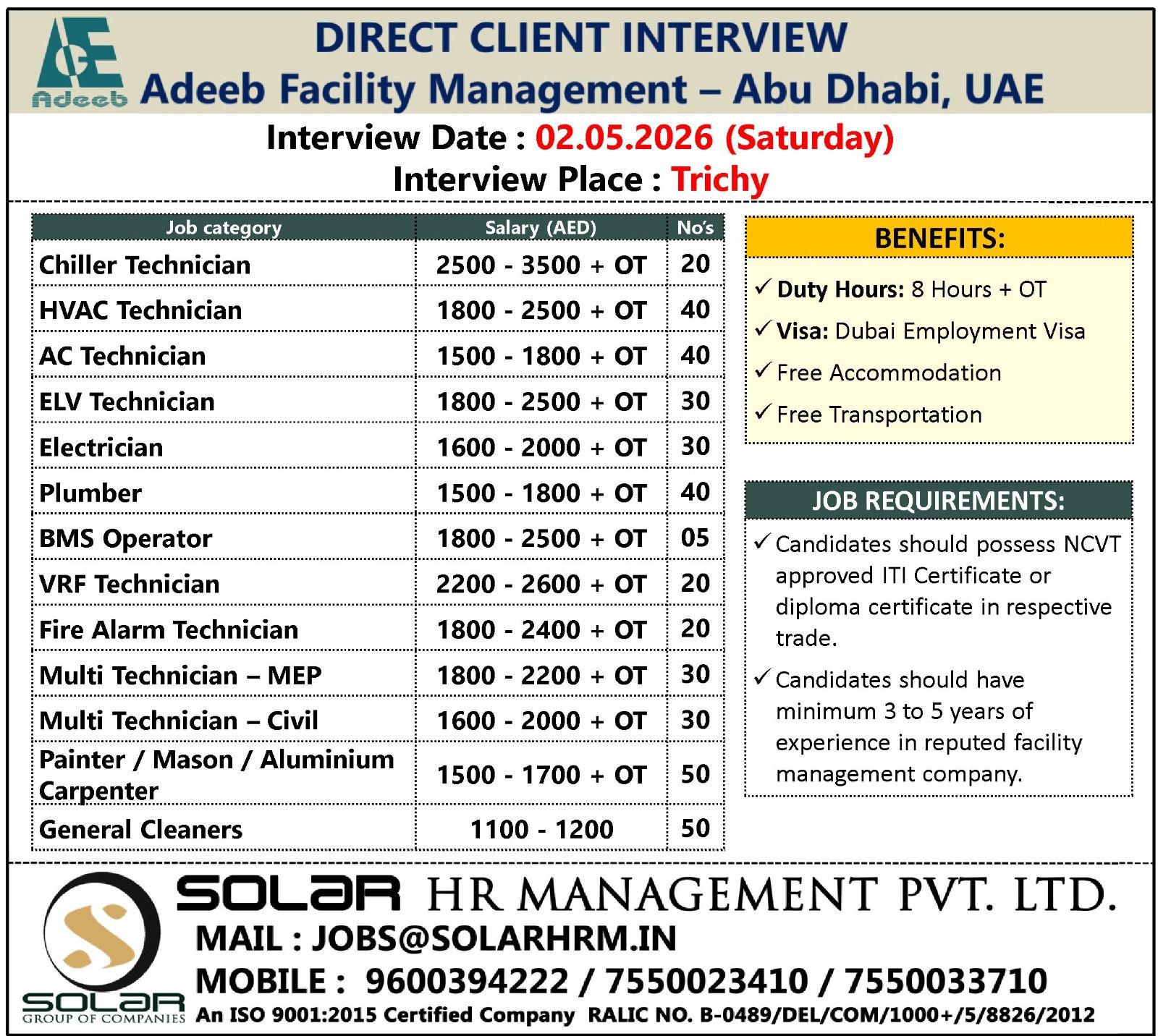 Urgent Hiring for Abu Dhabi