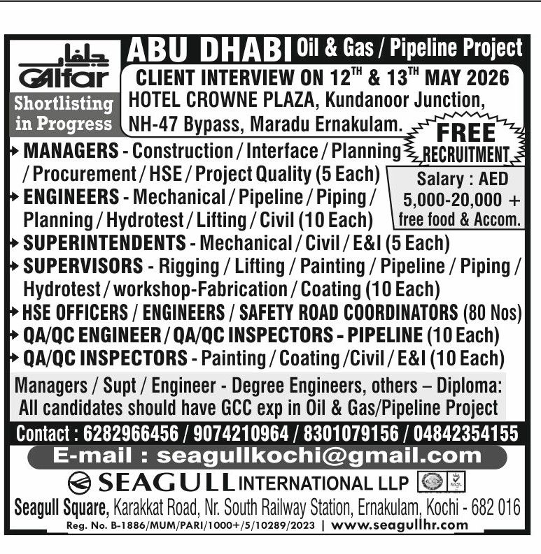 Urgent Hiring for Abu Dhabi