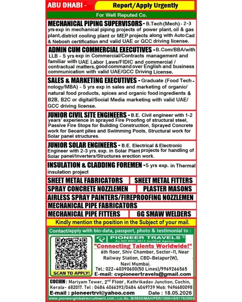 Urgent Hiring for Abu Dhabi