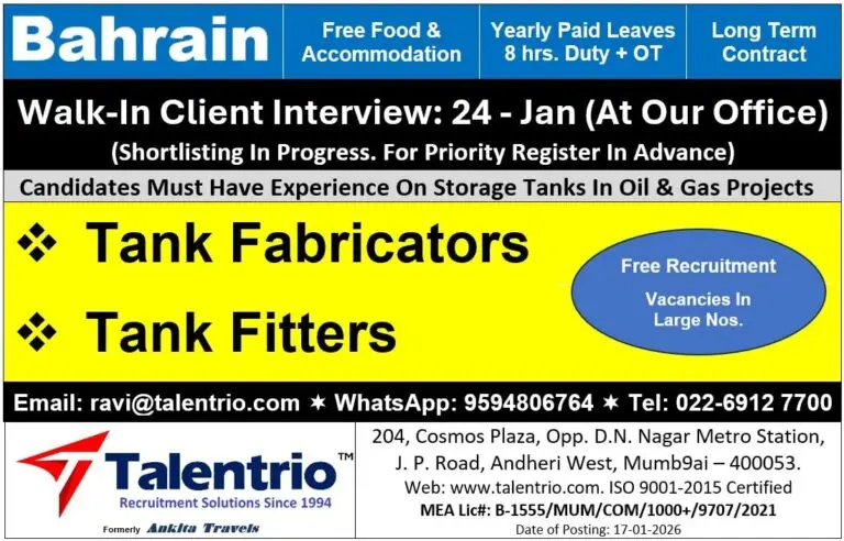 Urgent Hiring for Bahrain