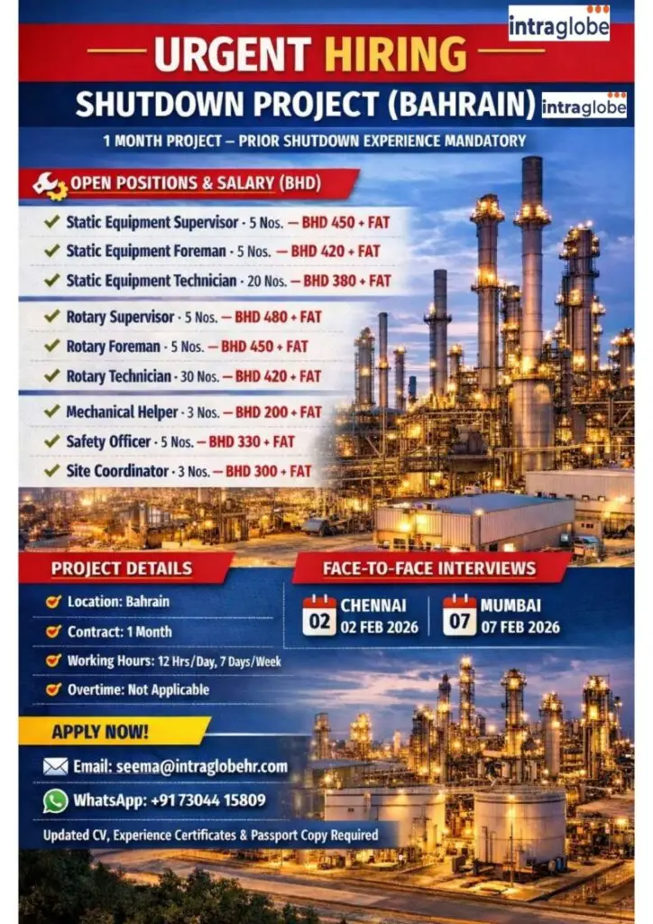 Urgent Hiring for Bahrain