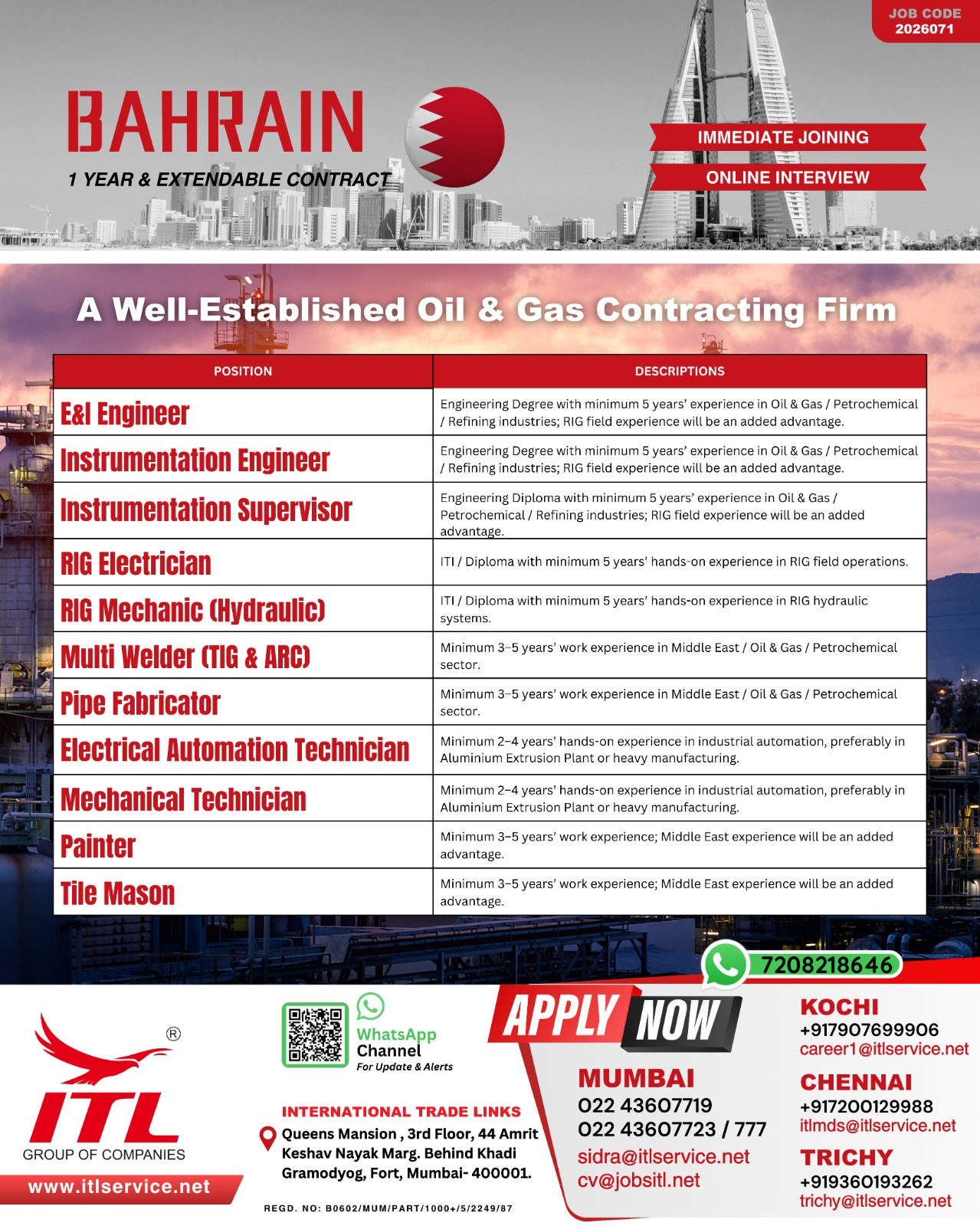 Urgent Hiring for Bahrain