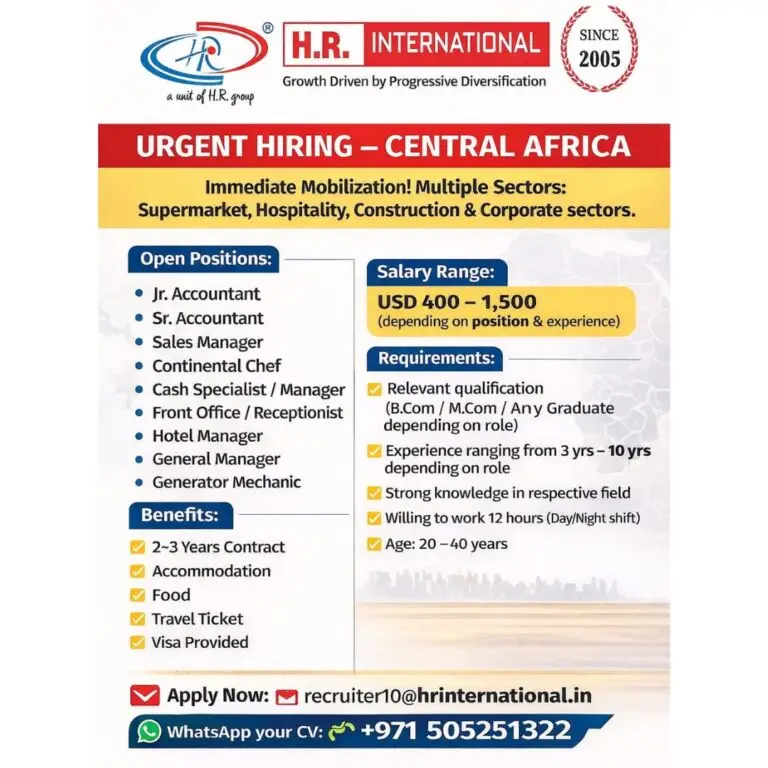 Urgent Hiring for Central Africa