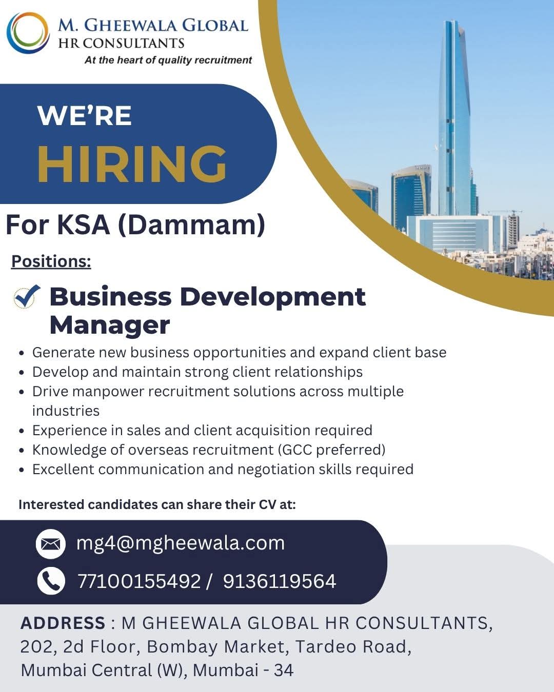 Urgent Hiring for Dammam