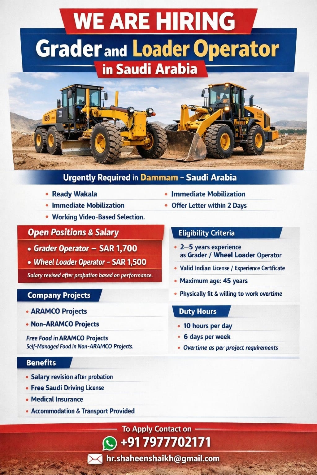 Urgent Hiring for Dammam