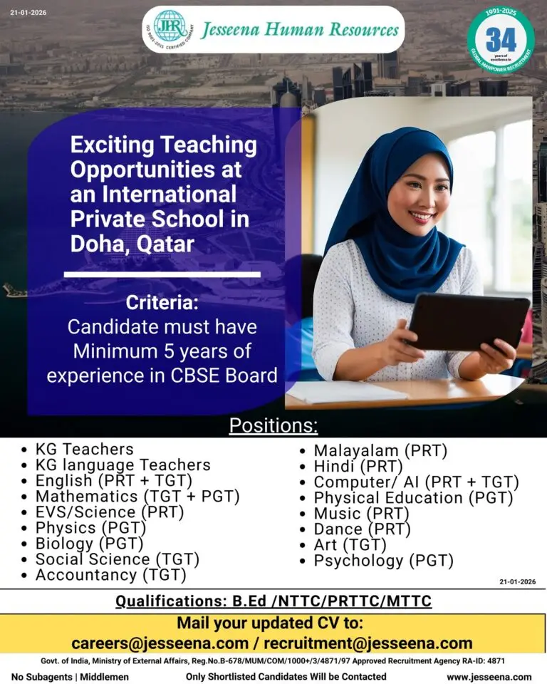 Urgent Hiring for Doha, Qatar
