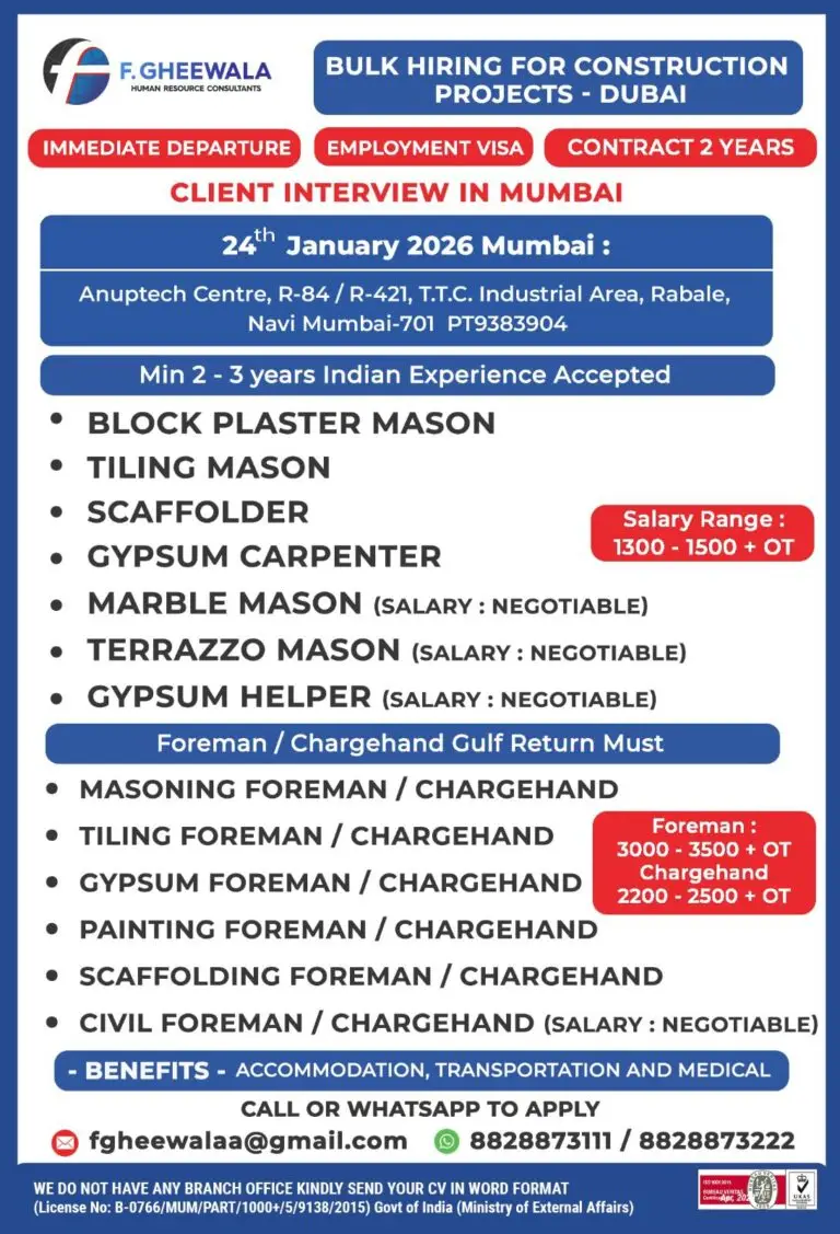 Urgent Hiring for Dubai