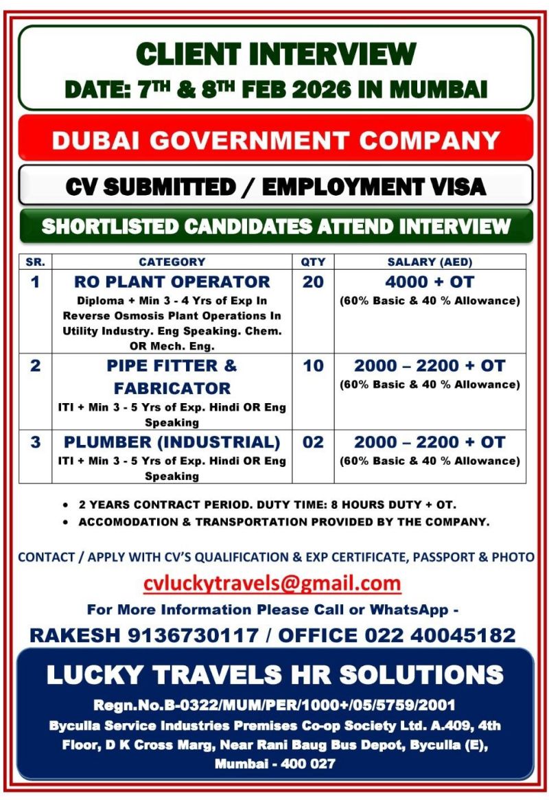 Urgent Hiring for Dubai
