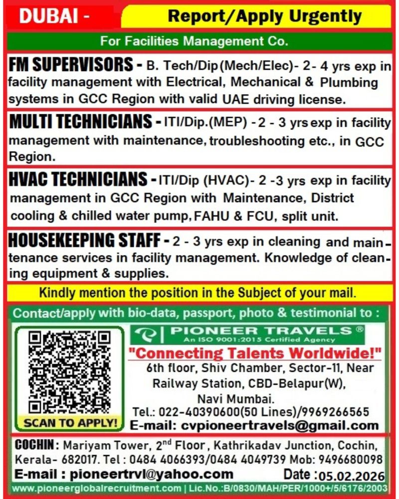 Urgent Hiring for Dubai