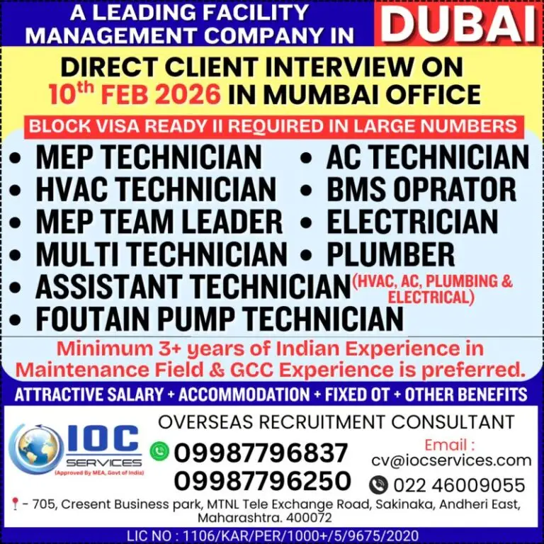 Urgent Hiring for Dubai